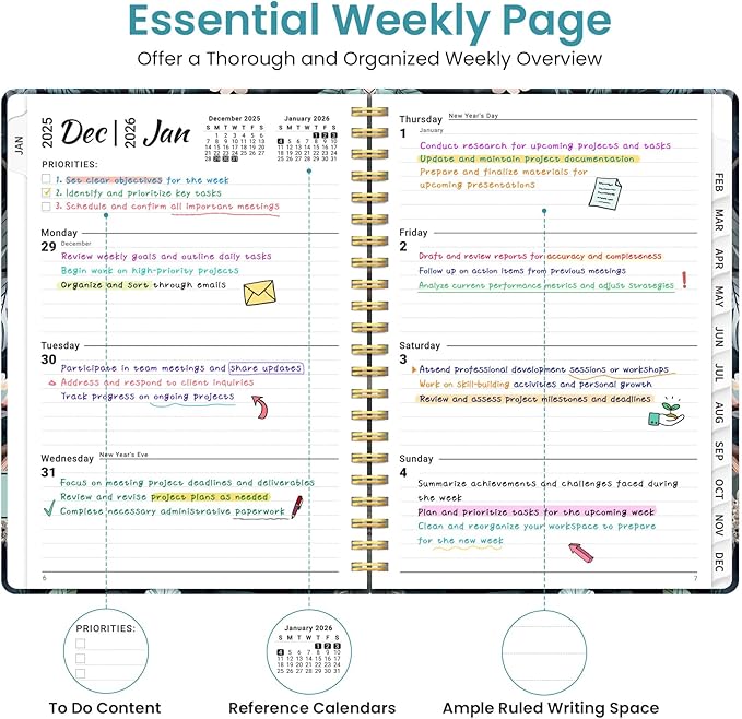 2026 Planner, Weekly and Monthly Planner for Women, January 2026 to December 2026, Pretty Hardcover 2026 Calendar Planner Book with Tabs, Inner Pocket, Spiral Bound, Perfect Office Home School Supplies - 6.3" x 8.5", Twilight Serenade