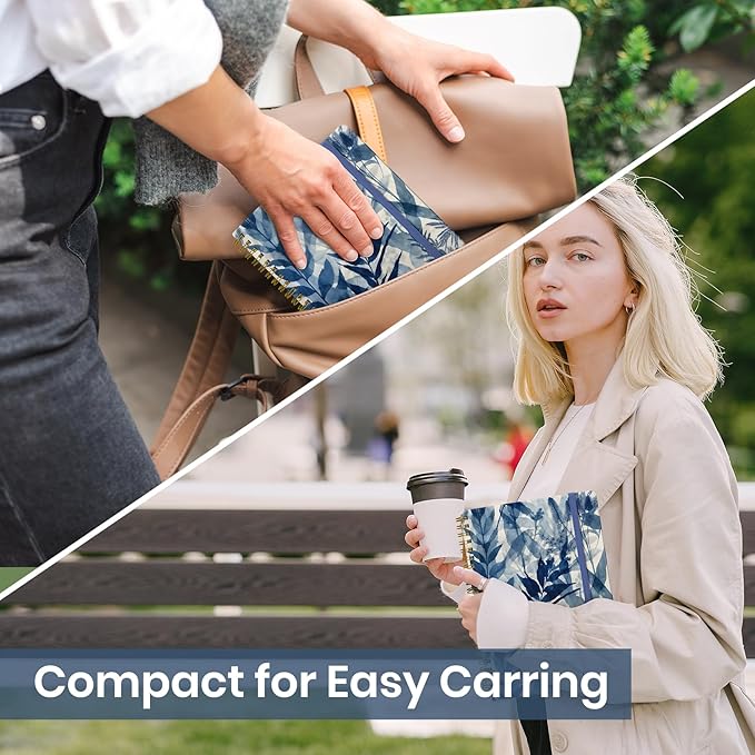 Lined Spiral Journal Notebook for Women, A5 College Ruled Journals for Writing, Hardcover Notebooks for Work, Note taking and Office School Supplies,140 Pages - Blue Leaves