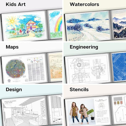 Dunwell 11x17 Portfolio Binder (Black, Horizontal), Presentation Book with 24 Pockets, Large 11 x 17 Art Portfolio Folder, Acid-Free Poly Cover and Sleeves