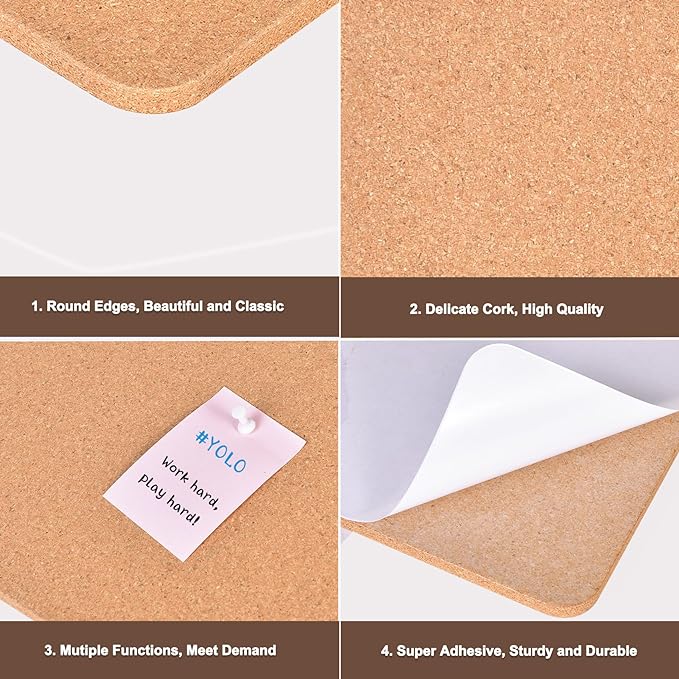 16 Pack Small Bulletin Strip Cork Strip Cork Board Tiles Bulletin Bar Strips for Walls, Adhesive Pin Board for Classroom Memo Office Home Kitchen School Desk, 14"x1"-10mm Thick