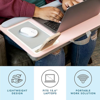 LAPGEAR Home Office Pro Lap Desk with Wrist Rest, Mouse Pad, and Phone Holder - Pink - Fits up to 15.6 Inch Laptops - Style No. 91604