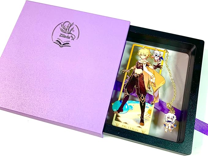 Genshin Impact Aether Metal Bookmark - Anime Figure Merch with 3D Display Box - Birthday Gifts for Fans Friends Gamer Book Lovers - Zllada