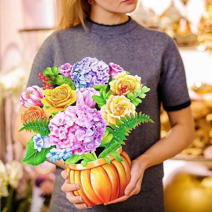 Airpark Paper Flower Pop Up Cards, 12'' Rose Hydrangea Bouquet, Paper Flowers 3D Greeting Cards with Blank Note Card & Envelope for Birthday, Annivesary, Easter Cards Gifts for Women Kids