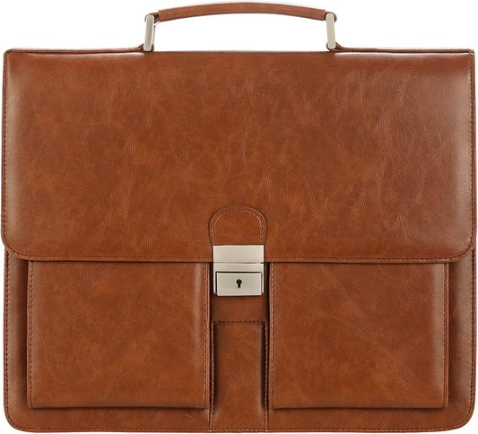 Jack&Chris Mens New PU Leather Attache Briefcase Traditional Messenger Lawyer Bag, MBYX015