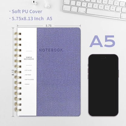 Spiral Notebook-6.10" x 8.19" College Ruled Journal with Inner Pockets and 160 Pages,PU Leather Cover Business Journal, Twin-Wire Binding Notebook Perfect for Office & Home School Supplies