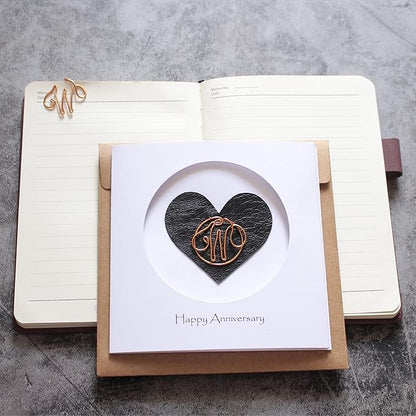 Personalized Initial Copper Card, Copper Initial, Anniversary Card for Her, Couple, Gift for Her (W)