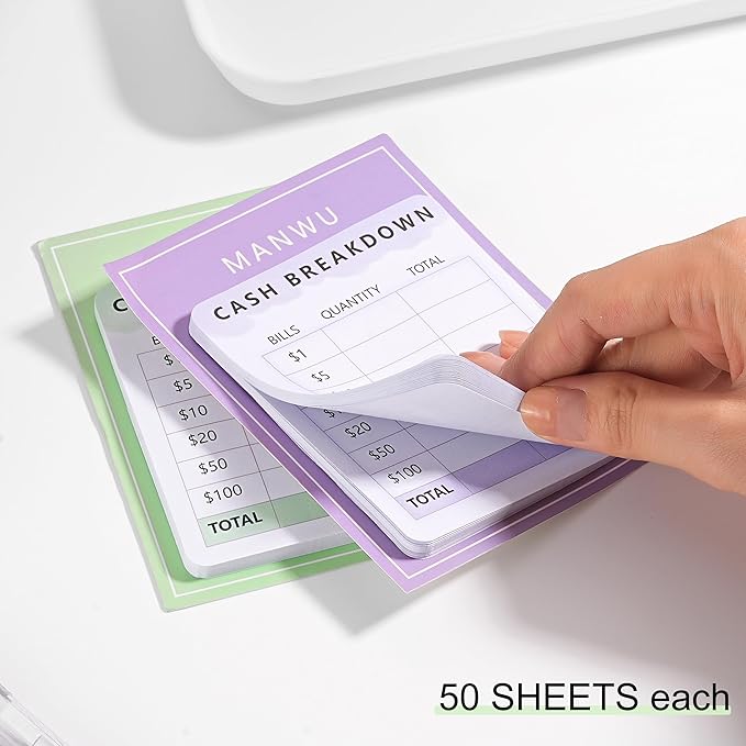 MANWU 2pcs Cash Breakdown Teller Sticky Note Tracker Memo Pad for Budget Planner Journey,Bank Teller Slip Notepad Cash Envelope System Accessory Cash withdraws for budgeting Savings Challenge