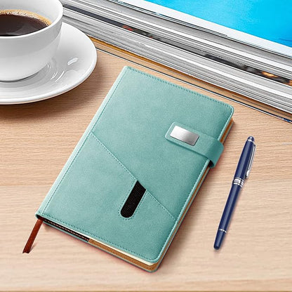 A5 Lined Leather Journal with Pen, 240 Pages Refillable Hardcover Notebook with Pocket and Magnetic Buckle, 80gsm Thick Daily Diary for Men and Women, Great Gift for Business School Travel Personal - Light Green