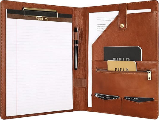 Personalized Leather Padfolio for Lefty, Business Portfolio Binder with Clipboard, Legal Pad Portfolio Folder for Men/Women - Oil Brown