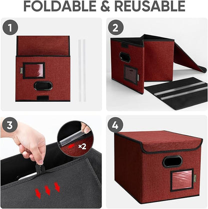 BALEINE File Organizer Box with Lid, Collapsible File Folder Organizer with Plastic Slide, Hanging File Folder Box for Office Document Storage (1 Pack, Red)