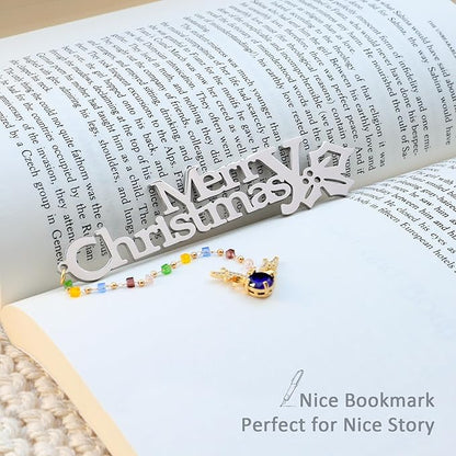 Metal Bookmark Cute Book Accessories Gifts for Women Teacher Readers Book Lovers for Christmas Mother's Day (Merry Christmas Silver)
