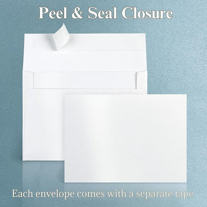 White Shimmer Blank Cards and Envelopes, Goefun 5x7 Flat Cardstock and A7 Envelopes Self Seal 100 Pack for Wedding, Invitations, DIY Greeting Cardstock, Thank You Cards & All Occasion (Unfolded)