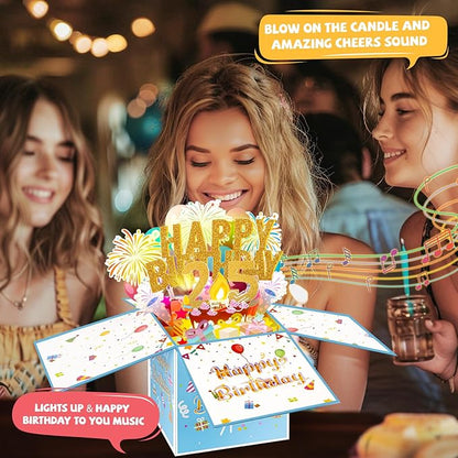 Tnvee 25TH Birthday Cards with Lights & Music & Candle, 3D Pop Up Singing Happy Birthday Greeting Cards Gfits for 25 Years Old Girl Boy Friends
