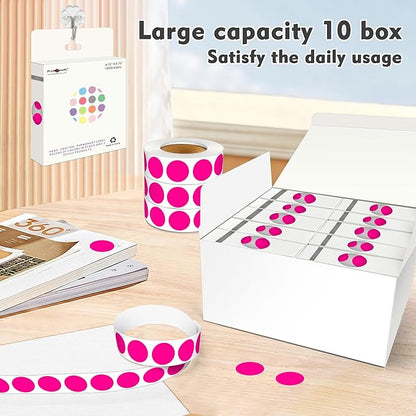 PARLAIM 3/4 Inch Roll Color Coding Labels,10000 per 10 Rolls Round Permanent Adhesive Color Coding Circle Dot Stickers for Office Home (Fluorescent Pink)