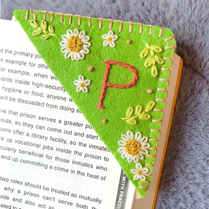 Personalized Hand Embroidered Corner Bookmark, Bookmarks for Women, Personalized Bookmark for Book Lovers, Cute Flower Book Mark by HNQCPCVU (P, Green)