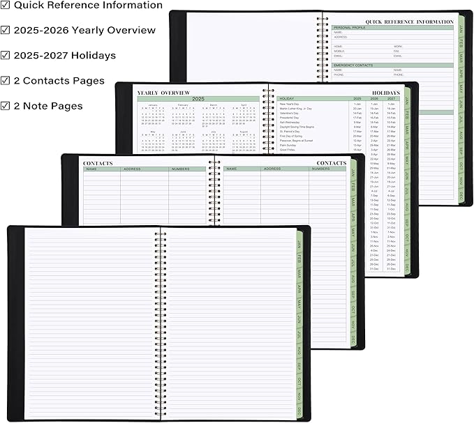 2025 Planner - Weekly & Monthly Planner Notepad 2025, 11.38'' x 8.74'', JAN. 2025 - DEC. 2025, Appointment Book, 60 Minutes Intervals, Tabs, Faux Leather Cover, Spiral Bound, Back Pocket - Black
