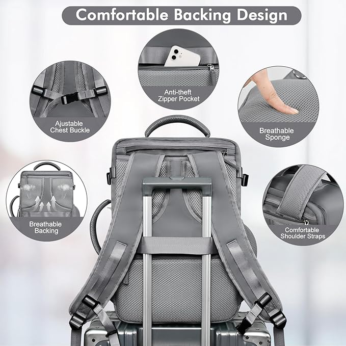 Travel Backpack for Women Men, Carry on Backpack Bag for Traveling on Airplane, Flight Approved Personal Item Size Backpack Luggage,Travel Essentials, Dark Grey