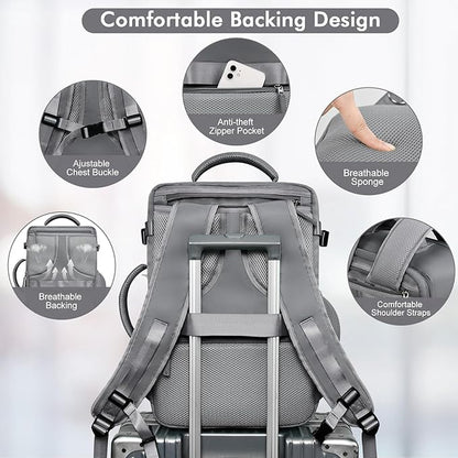 Travel Backpack for Women Men, Carry on Backpack Bag for Traveling on Airplane, Flight Approved Personal Item Size Backpack Luggage,Travel Essentials, Dark Grey