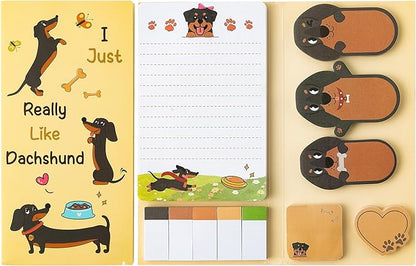 I Just Really Like Dachshund Sticky Notes Set, 550 Sheets Cute Cartoon Dachshund Self-Stick Notes Pads Animal Divider Tabs Bundle Writing Memo Pads Back to School Office Supplies Small Gift
