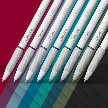 Sharpie S-Gel Pens, Fashion Barrel Gel Pens, Pearl White Body, Medium (0.7mm) Point, Bold Ink Colors, 8 Count