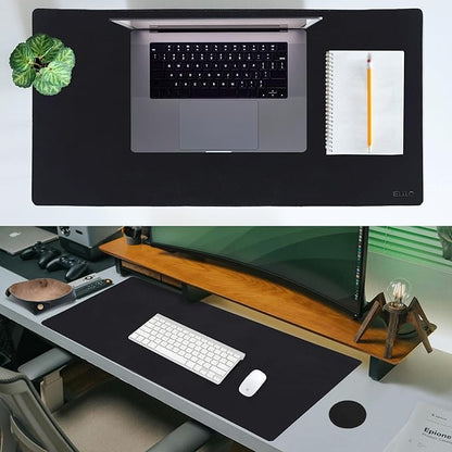 Elizo Leather Desk Mat Desk Pad Blotter Set - Real Full-Grain Leather (32x16) 2-Layer Genuine Desk Cover Protector & Large Mouse Pad | Computer Keyboard Desk Accessories for Office & Home Carbon