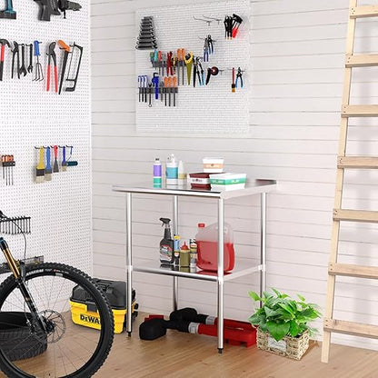 Stainless Steel Table 24 x 30 Inches Metal Prep Table with Backsplash & Adjustable Undershelf, Stainless Table for Commercial Kitchen, Outdoor, Restaurant, Hotel & Garage