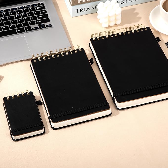 Yoment Top Spiral Notebook Leather Large Steno Pads 240 Pages Spiral Notepad for Work 7x10 Top Bound Steno Notebook, 100 GSM Thick Paper, Left Handed Notebooks for Office College School, Black