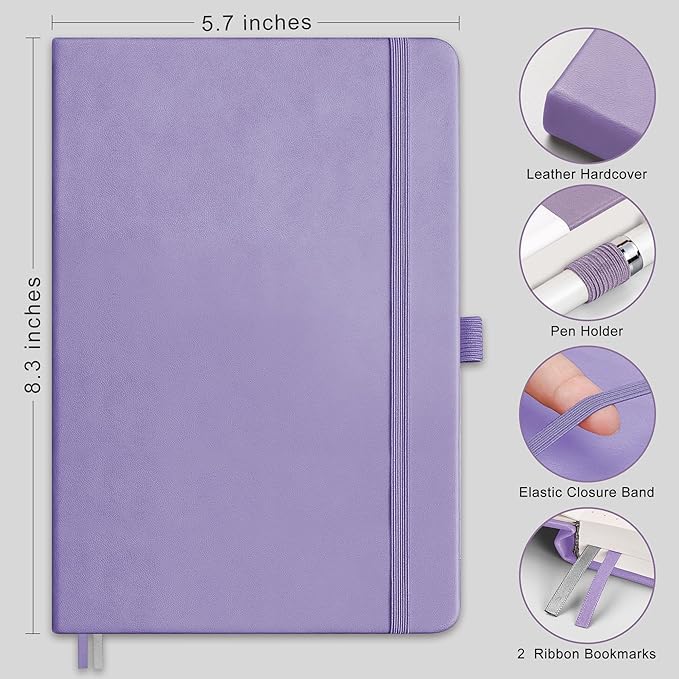 RETTACY Graph Paper Notebook, A5 Grid Notebook Journal with 192 Pages, 5.7'' × 8.3'', Medium Size, Leather Hardcover, 100 GSM Thick Paper, for Students, Homework, Math, Engineering (Purple)