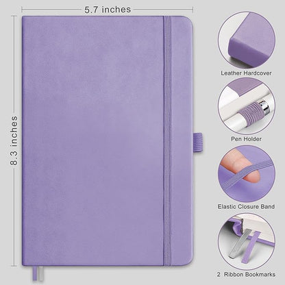 RETTACY Blank Journal Notebook, A5 Blank Journal with 192 Pages, 5.7'' × 8.3'' Medium Size, 68 LB/100 GSM Thick Paper, Leather Hardcover, for Sketching, Drawing, Painting (Purple)