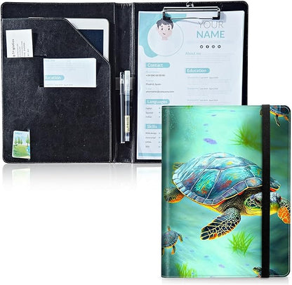 Padfolio Folder with Clipboard,Portfolios Organizer Clipboards with Storage Clipboard Writing Pad PU Leather Conference Document Organizer with Business Card Holder,Turtle