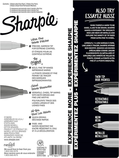 Sharpie Permanent Markers Variety Pack, Featuring Ultra-Fine, Chisel Tip, And Fine Tip Marker Set, Writing And Poster Markers, Black, 6 Count