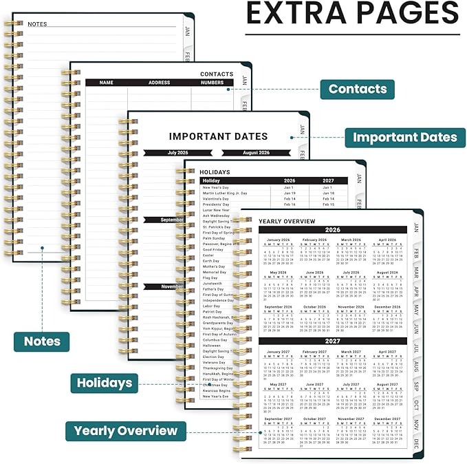 2026 Planner, Weekly and Monthly Planner for Women, January 2026 to December 2026, Pretty Hardcover 2026 Calendar Planner Book with Tabs, Inner Pocket, Spiral Bound, Perfect Office Home School Supplies - 6.3" x 8.5", Evergreen Elegance
