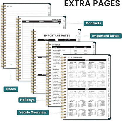2026 Planner, Weekly and Monthly Planner for Women, January 2026 to December 2026, Pretty Hardcover 2026 Calendar Planner Book with Tabs, Inner Pocket, Spiral Bound, Perfect Office Home School Supplies - 6.3" x 8.5", Evergreen Elegance
