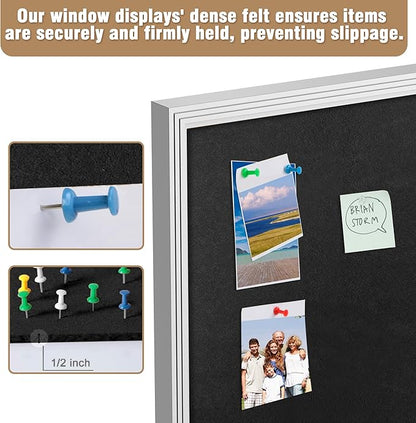 48"x34" Enclosed Bulletin Board, Outdoor Lockable Weather-Resistant Aluminum Cork Noticeboard for School & Office, Silver Frame w/Black Flet