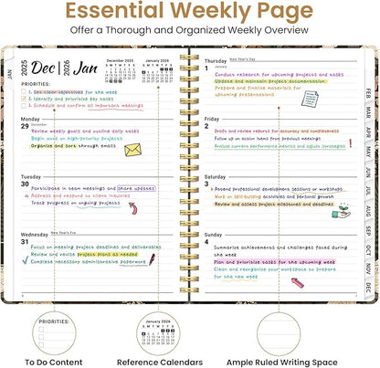 2026 Planner, Weekly and Monthly Planner for Women, January 2026 to December 2026, Pretty Hardcover 2026 Calendar Planner Book with Tabs, Inner Pocket, Spiral Bound, Perfect Office Home School Supplies - 6.3" x 8.5", Wild Rose