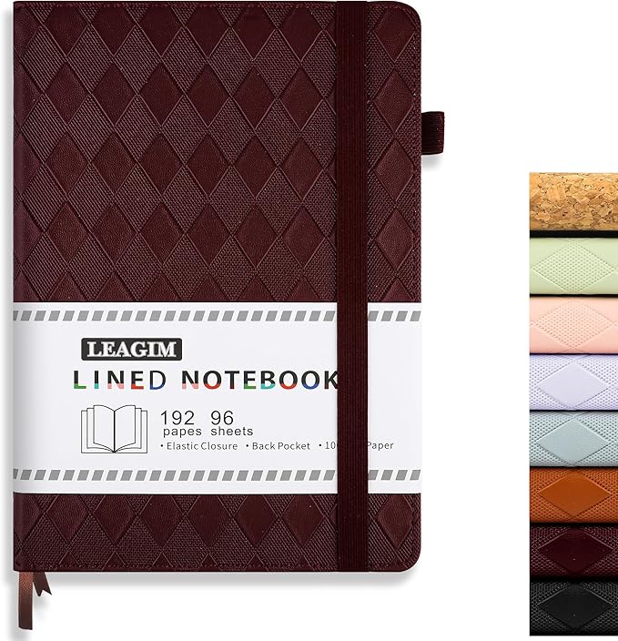 Lined Journal Notebook for Women Men, 192 Pages 100 GSM Thick Paper, Hardcover | Embossed Leather Journals for Writing, A5 College Ruled | Business, Work & School, 5.8"×8.5"(Burgundy)