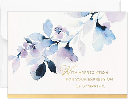 Hallmark Funeral Thank You Cards Assortment, Watercolor Flowers (50 Thank You for Your Sympathy Cards with Envelopes)