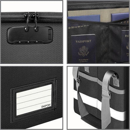 ENGPOW File Box with Lock, Fireproof Document Box with Inserts,Collapsible File Storage Organizer Box Filing Box with Handle,Portable Home Office Safe Box for Hanging Letter/Legal Folder,2 Pack