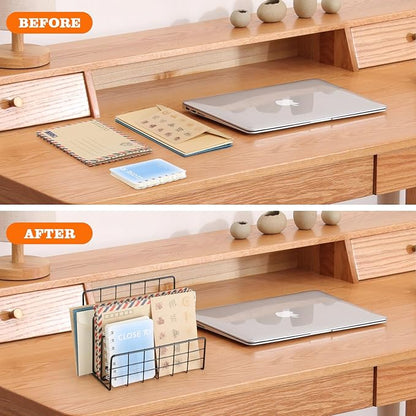 2 Pieces Desk Mail Organizer, Metal Mesh Small File Holders Letter Organizer, Bill/Document/Filing/Folders/Paper Organizer for Desktop (Metal-Black)