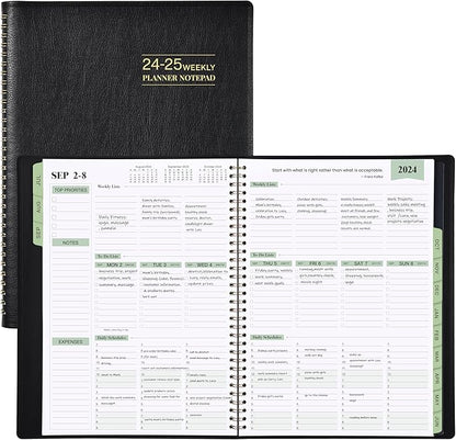 2024-2025 Planner -11.38'' x 8.74'', Weekly & Monthly Planner Notepad, From JUL.2024 - JUN.2025, Appointment Book, 60 Minutes Interval, Monthly Tabs, Faux Soft Leather, Spiral Bound - Black