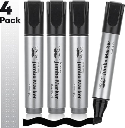 Mr. Pen- Jumbo Permanent Markers, 4 Pack, Chisel Tip, Black Markers Permanent, Permanent Markers Black Markers, Thick Permanent Marker, Thick Markers, Jumbo Markers, Large Markers, Wide Tip Markers