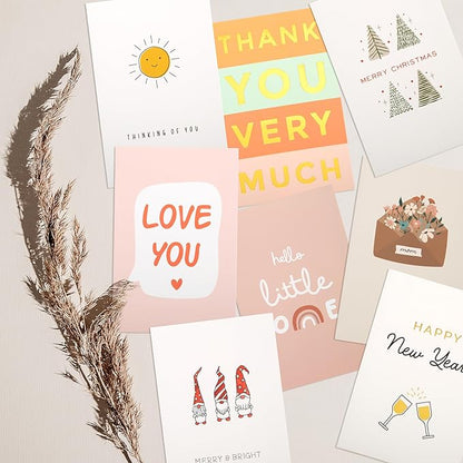 KIBAGA Beautiful Greeting Cards Set of 60 with Envelopes & Stickers - Tasteful Assorted Blank Note Cards - Perfect Get Well, Congratulations, Holiday & More Stationary Cards For All Occasions