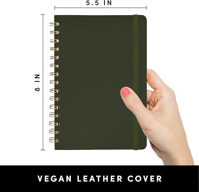 PAPERAGE Lined Spiral Journal Notebook, (Olive Green), 160 Pages, Medium 5.5 inches x 8 inches - 100 GSM Thick Paper, Hardcover, Double-Wire Spiral Journal & Notebook