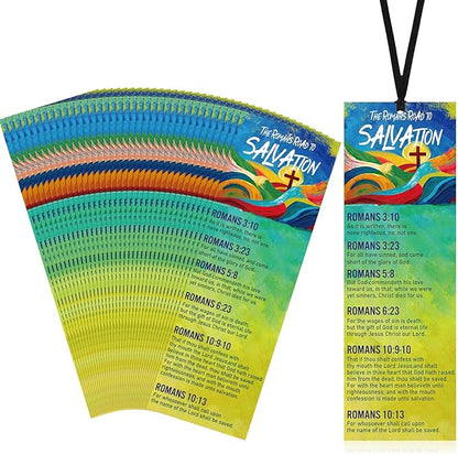 50 Pcs Romans Road to Salvation Bookmarks 6 x 2 Inches Roman's Road Cardstock Bookmark with 50 Pcs Hanging Strings