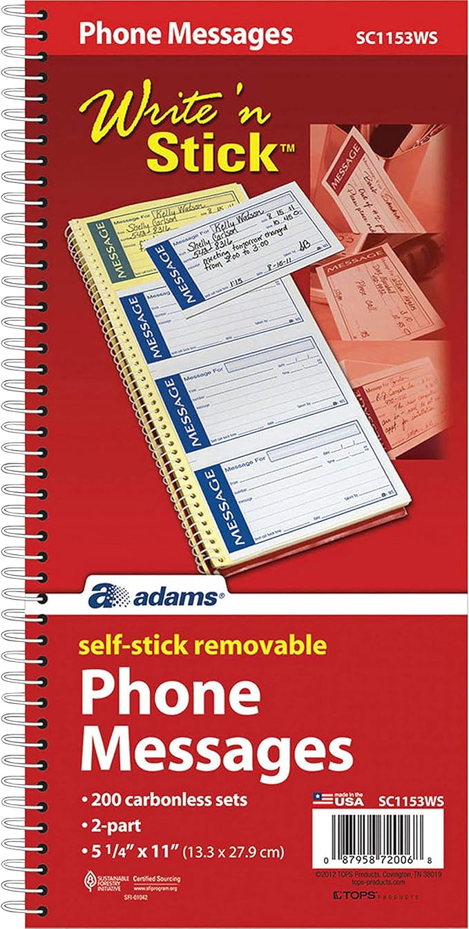Adams Write 'N Stick Message Pad, 2-Part, Carbonless, Blue, 5-1/4" x 11", 200 Sets per Book (SC1153WS) &Mo ney and Rent Receipt Book, 2-Part Carbonless, 5-1/4" x 11", Spiral Bound