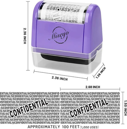 Miseyo Wide Roller Stamp Identity Theft Stamp 1.5 Inch Perfect for Privacy Protection - 3Pack Set (Purple)