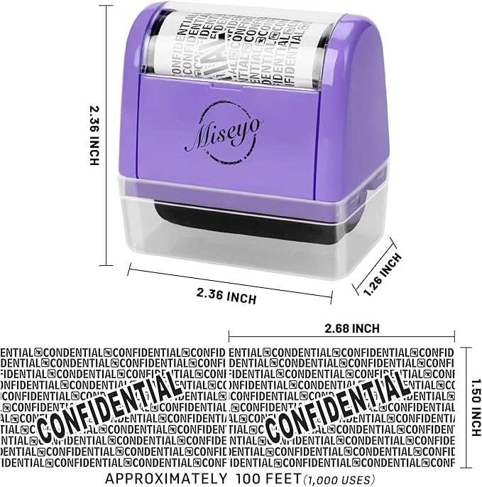 Miseyo Wide Roller Stamp Identity Theft Stamp 1.5 Inch Perfect for Privacy Protection,Anti-Theft Security Confidential Easy for Guard Personal Information Blockout - Purple