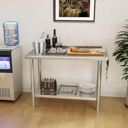 YITAHOME 48" x 24" Stainless Steel Table for Prep & Work with Backsplash, NSF Commercial Heavy Duty Table with Undershelf for Home Kitchen Restaurant Garage Warehouse