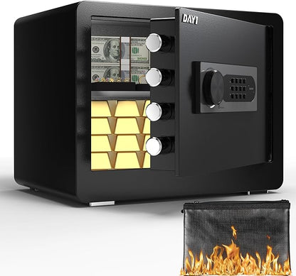 DAYI Safe Box, 1.4 Cubic Feet Home Safe with Fireproof Waterproof Bag, Security Safe Box for Money Cash Valuables, Digital Electronic Keypad, Dual Alarm System, Removable Shelf - D-35