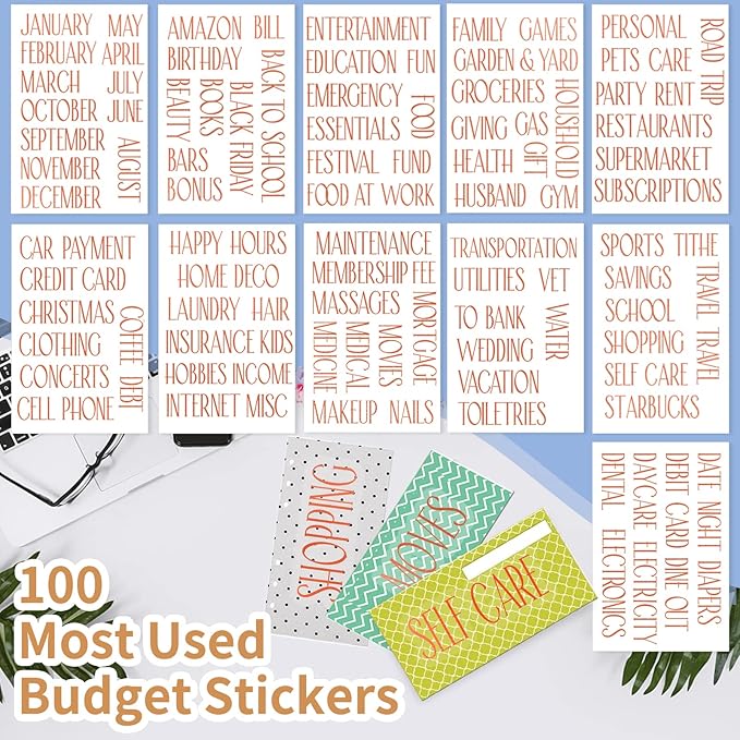 OOUUREC 100 Rose Gold Budget Category Stickers - Clear Vinyl Planner Decals for Cash Envelope System Wallet